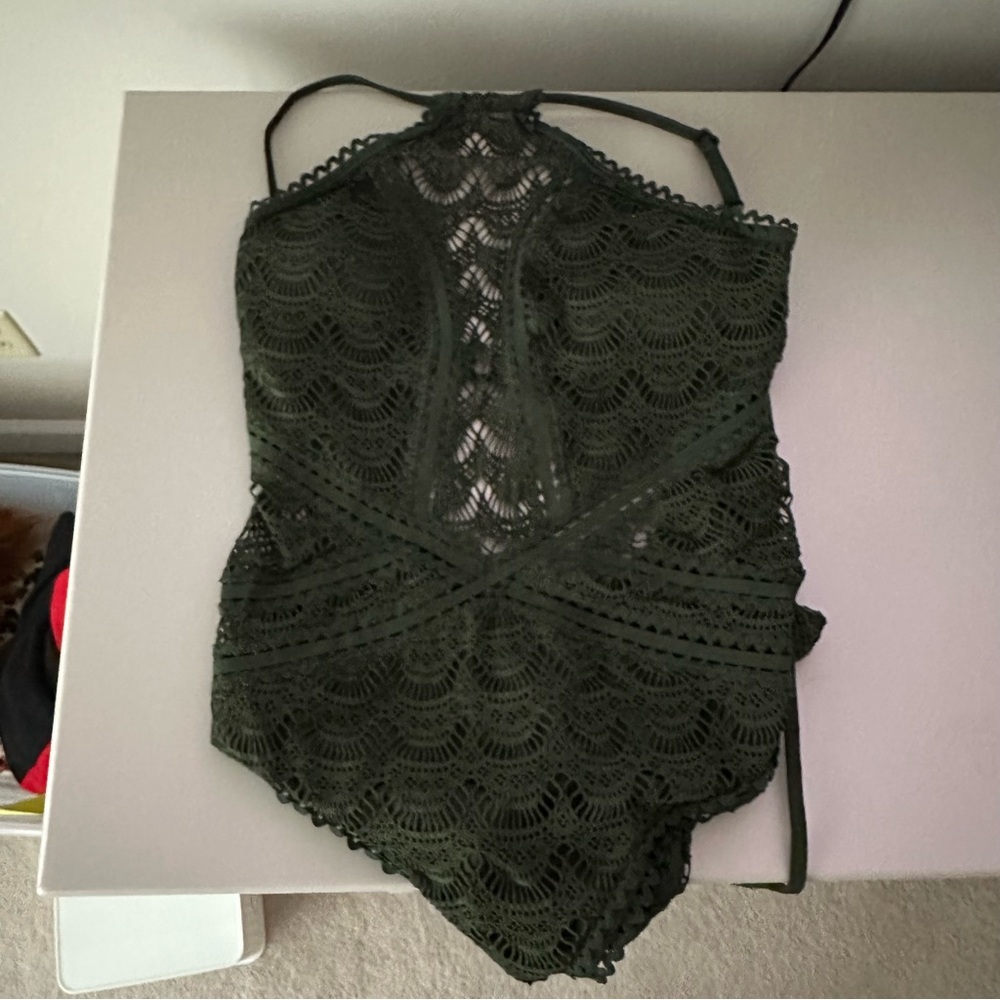 BECCA Olive Lace Halter Top